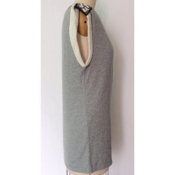 GAP GRAY CREAM FLANNEL SWEATER VEST BEADED SEQUINS SHOULDER L NWT - Picture 3 of 7